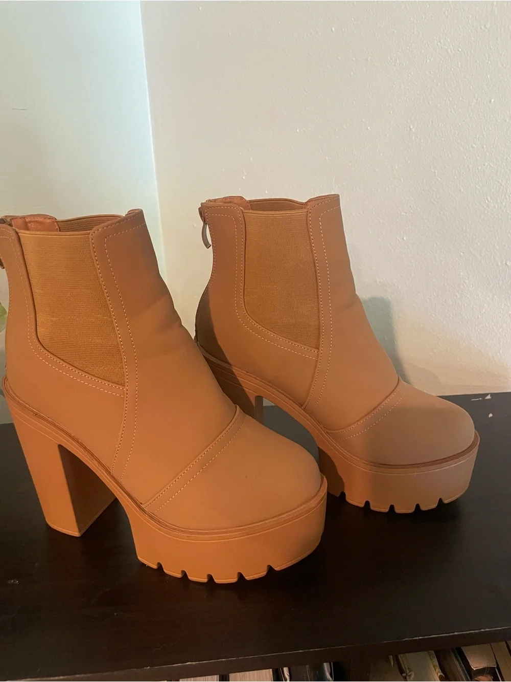 Tan Chunky Platform Ankle Boots